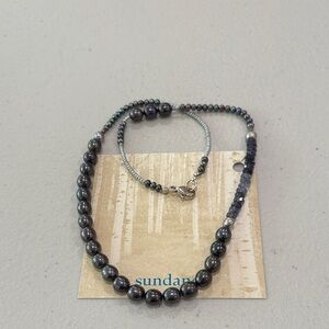 Sundance Catalog Gray Raven Pearl, Iolite, Sterling Silver Necklace—STUNNING!